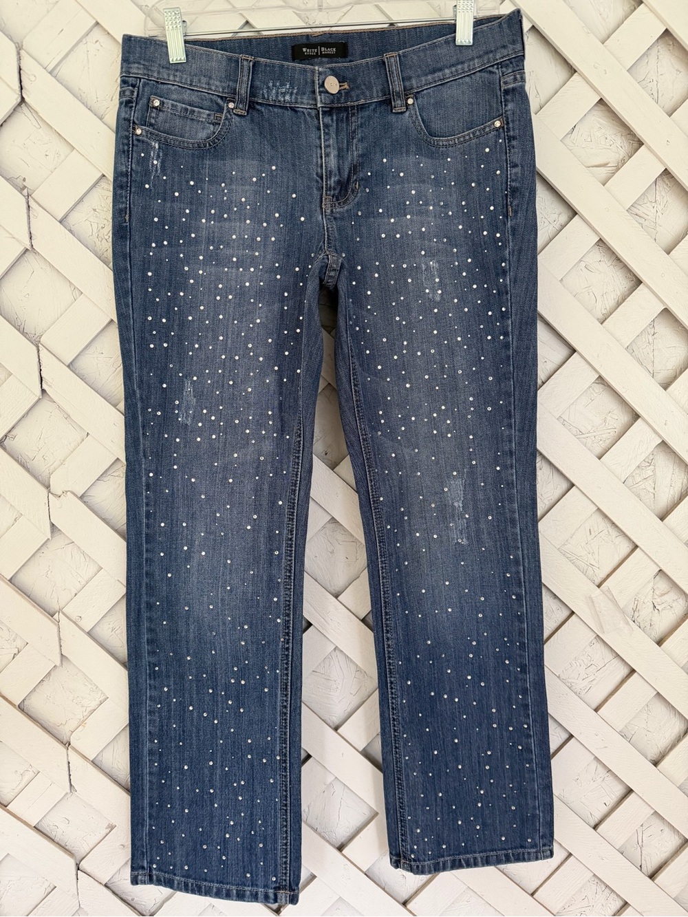 White House Black Market Glamorous Rhinestone Straight Leg Low Rise Jeans Noir 4
